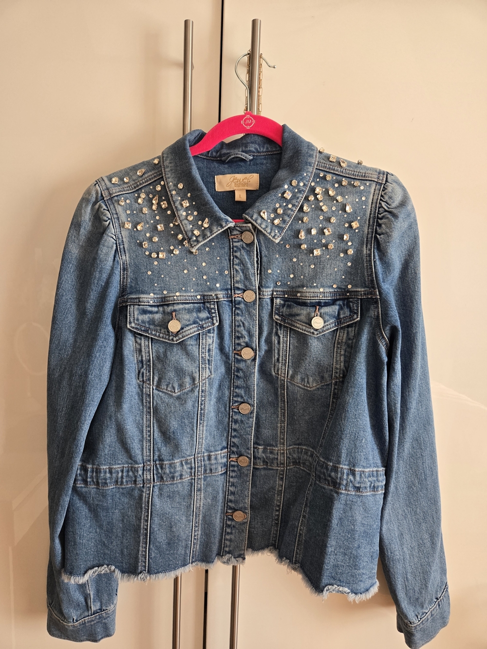 Badgley Mischka Blue Rhinestone Denim Jacket